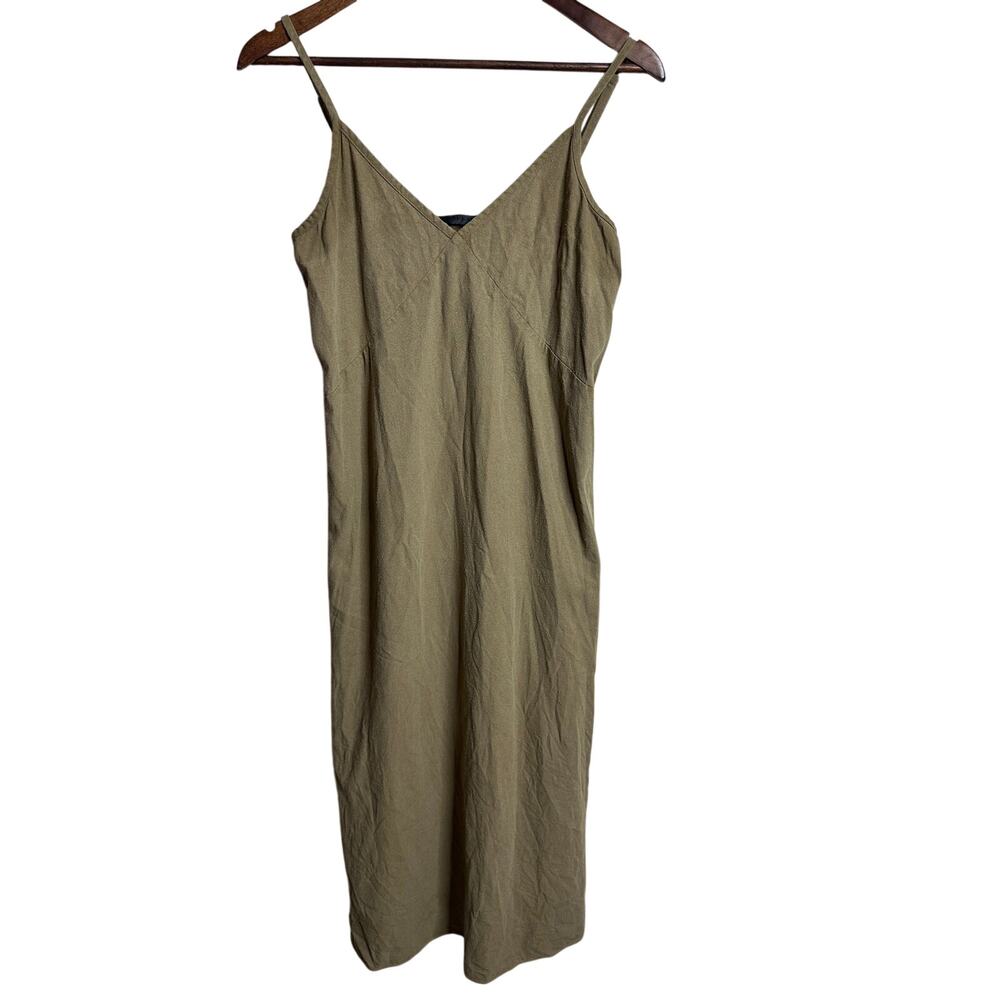 Jenni Kayne Riviera Slip Midi Dress XS Safari Olive 100% Raw Silk Adjustable